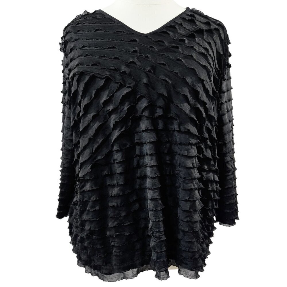 Maggie Barnes for Catherines Black Ruffled Shimmering Top Evening Party